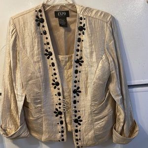 Expo New York Size 12 Beaded SS Shell/LS Jacket Ray/Poly TN Black Beads Silky